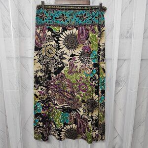 ECI Multicolor Floral Paisley Midi Skirt